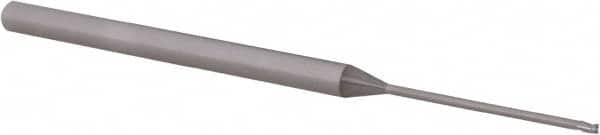 Accupro - 0.04", 0.06" LOC, 1/8" Shank Diam, 2-1/2" OAL, 3 Flute, Solid Carbide Square End Mill - Single End, Uncoated, Spiral Flute, 30° Helix, Centercutting, Right Hand Cut, Right Hand Flute, Series Miniature - Benchmark Tooling