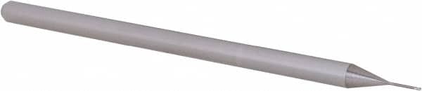 Accupro - 1/64", 0.022" LOC, 1/8" Shank Diam, 2-1/2" OAL, 3 Flute, Solid Carbide Square End Mill - Single End, Uncoated, Spiral Flute, 30° Helix, Centercutting, Right Hand Cut, Right Hand Flute, Series Miniature - Benchmark Tooling