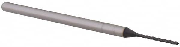 Accupro - 0.04", 0.48" LOC, 1/8" Shank Diam, 2-1/2" OAL, 3 Flute, Solid Carbide Square End Mill - Single End, AlTiN Finish, Spiral Flute, 30° Helix, Centercutting, Right Hand Cut, Right Hand Flute, Series Miniature - Benchmark Tooling