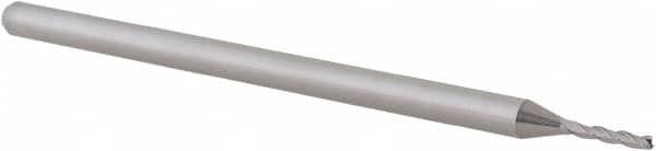 Accupro - 3/64", 1/4" LOC, 1/8" Shank Diam, 2-1/2" OAL, 3 Flute, Solid Carbide Square End Mill - Single End, Uncoated, Spiral Flute, 30° Helix, Centercutting, Right Hand Cut, Right Hand Flute, Series Miniature - Benchmark Tooling