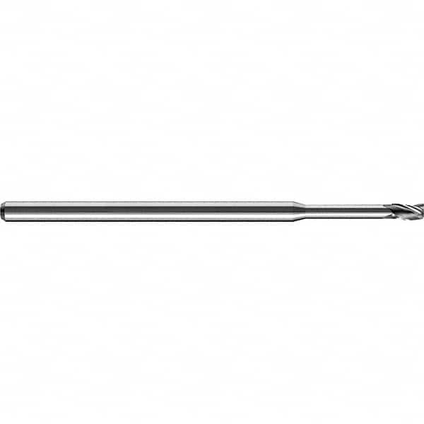 Accupro - 1/16", 0.093" LOC, 1/8" Shank Diam, 2-1/2" OAL, 3 Flute, Solid Carbide Square End Mill - Single End, Uncoated, Spiral Flute, 30° Helix, Centercutting, Right Hand Cut, Right Hand Flute, Series Miniature - Benchmark Tooling