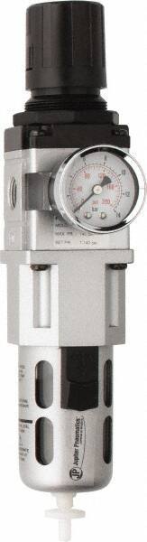 PRO-SOURCE - 3/8" NPT Port Intermediate 1 Piece Filter/Regulator FRL Unit - Polycarbonate Bowl, 77 SCFM, 145 Max psi, 8.66" High, Automatic Drain - Benchmark Tooling