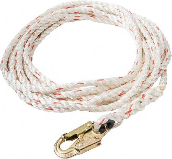 PRO-SAFE - 50' Long, 350 Lb Capacity, 1 Leg Locking Snap Hook Harness Lifeline - 5/8" Diam, Poly-Blend Rope, Locking Snap Hook Anchorage Connection - Benchmark Tooling