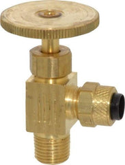 Parker - 1/4 x 1/8" Pipe, Angled Needle Valve - Poly-Tite x MNPTF Ends, Brass Valve, 150 Max psi - Benchmark Tooling