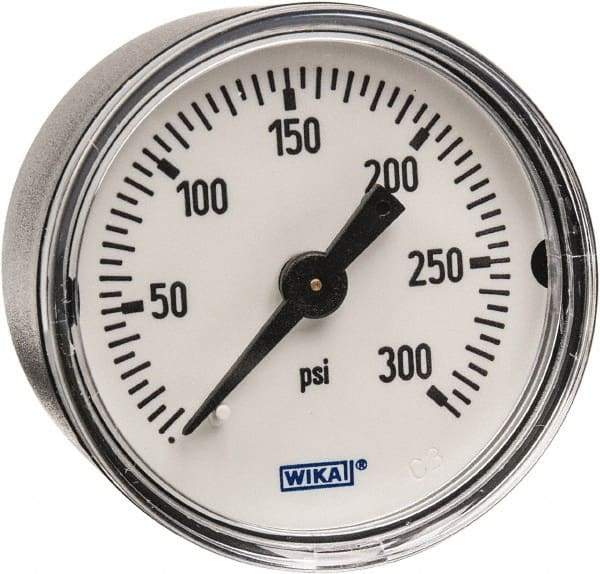 Wika - 1-1/2" Dial, 1/8 Thread, 0-300 Scale Range, Pressure Gauge - Center Back Connection Mount, Accurate to 3-2-3% of Scale - Benchmark Tooling