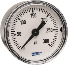 Wika - 1-1/2" Dial, 1/8 Thread, 0-300 Scale Range, Pressure Gauge - Center Back Connection Mount, Accurate to 3-2-3% of Scale - Benchmark Tooling