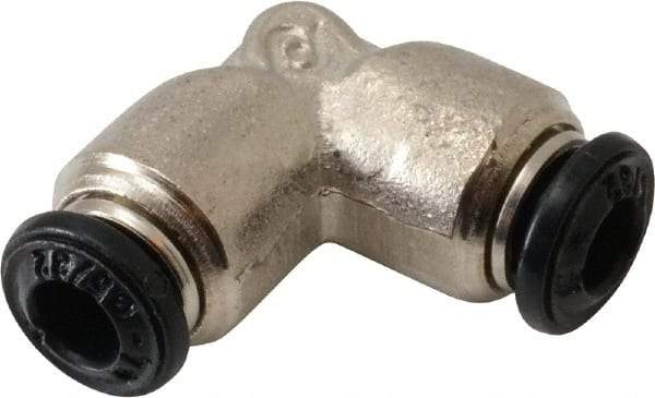 Alpha Technologies - 4mm Outside Diam, Nickel Plated Brass Push-to-Connect Tube Union Elbow - 250 Max psi, Tube to Tube Connection, Buna O-Ring - Benchmark Tooling