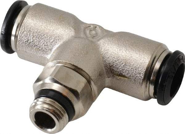 Alpha Technologies - 8mm Outside Diam, 1/8 Universal, Nickel Plated Brass Push-to-Connect Tube Male Swivel Branch Tee - 250 Max psi, Tube to Universal Thread Connection, Buna O-Ring - Benchmark Tooling