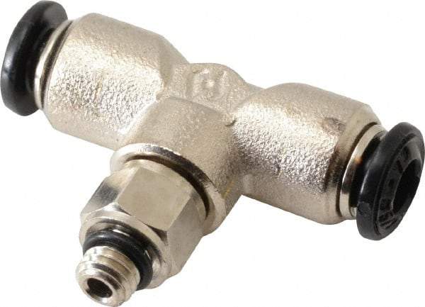 Alpha Technologies - 4mm Outside Diam, M5 Metric, Nickel Plated Brass Push-to-Connect Tube Male Swivel Branch Tee - 250 Max psi, Tube to Metric Thread Connection, Buna O-Ring - Benchmark Tooling