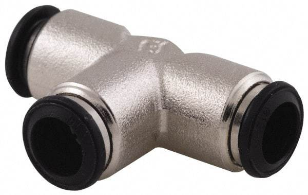Alpha Technologies - 14mm Outside Diam, Nickel Plated Brass Push-to-Connect Tube Union Tee - 250 Max psi, Tube to Tube Connection, Buna O-Ring - Benchmark Tooling