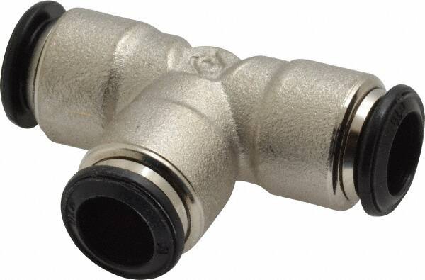 Alpha Technologies - 10mm Outside Diam, Nickel Plated Brass Push-to-Connect Tube Union Tee - 250 Max psi, Tube to Tube Connection, Buna O-Ring - Benchmark Tooling