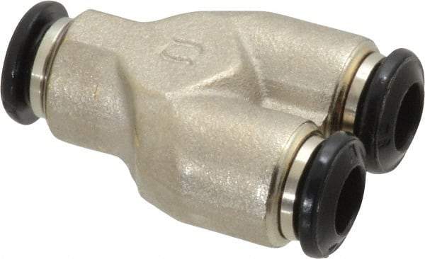 Alpha Technologies - 6mm Outside Diam, Nickel Plated Brass Push-to-Connect Tube Union Y - 250 Max psi, Tube to Tube Connection, Buna O-Ring - Benchmark Tooling