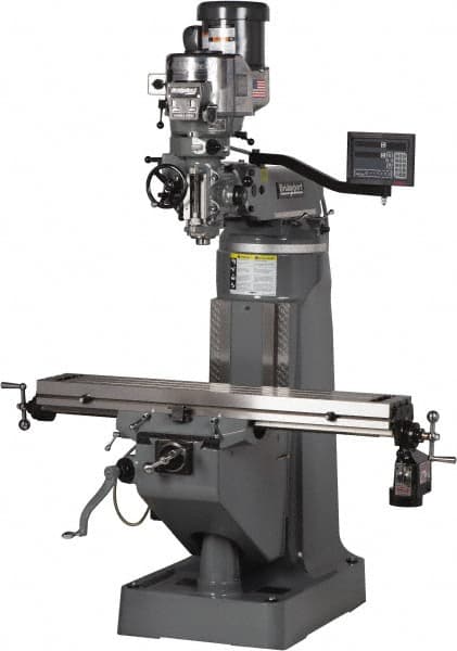 Bridgeport - 9" Table Width x 49" Table Length, Variable Speed Pulley Control, 3 Phase Knee Milling Machine - R8 Spindle Taper, 2 hp - Benchmark Tooling