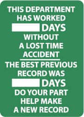NMC - Scoreboards Scoreboard Type: Write-On Legend: This Company Has Worked ___ Days without A Lost Time Accident - The Best Previous Record Was ___ Days - Do Your Part... - Benchmark Tooling