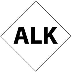 NMC - Hazardous Materials Label - Legend: Alk, English, Black & White, 2-1/2" Long x 2-1/2" High, Sign Muscle Finish - Benchmark Tooling