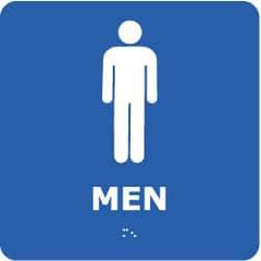 NMC - Men, 8" Wide x 8" High, Plastic Sign - English, Braille, White on Blue, Wall Mount - Benchmark Tooling