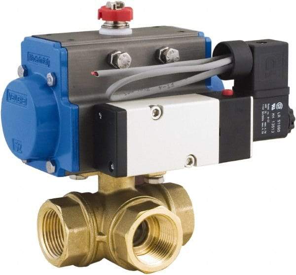 BONOMI - 3" Pipe, 400 psi WOG Rating Brass Pneumatic Double Acting with Solenoid Actuated Ball Valve - PTFE Seal, Standard Port, 100 psi WSP Rating, NPT End Connection - Benchmark Tooling