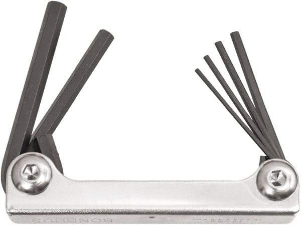 Bondhus - 6 Piece Fold-Up Ball End Hex Key Set - Hex Range 3 to 10mm, 7-1/2" OAL, Protanium High Torque Steel - Benchmark Tooling