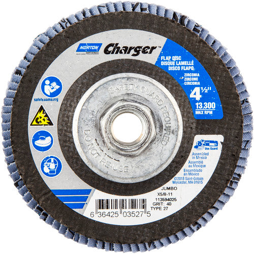 4-1/2″ × 1/4″ × 5/8″ Jumbo Charger R822 Flap Disc Type 27 Jumbo 40 Grit - Benchmark Tooling