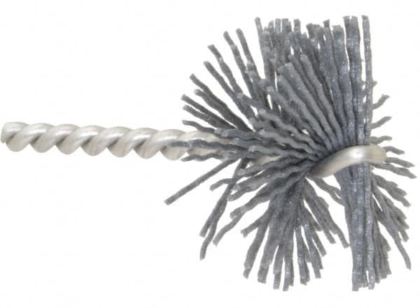 Made in USA - 2" Diam Helical Nylon Tube Brush - 0.04" Filament Diam, 1" Brush Length, 3-1/2" OAL, 1/4" Diam Stainless Steel Shank - Benchmark Tooling