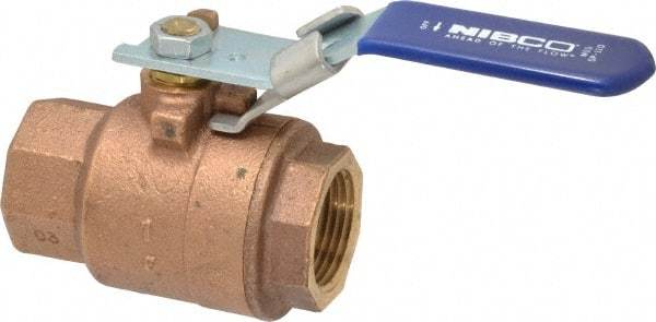NIBCO - 1" Pipe, Full Port, Bronze Standard Ball Valve - 2 Piece, Inline - One Way Flow, FNPT x FNPT Ends, Locking Lever Handle, 600 WOG, 150 WSP - Benchmark Tooling