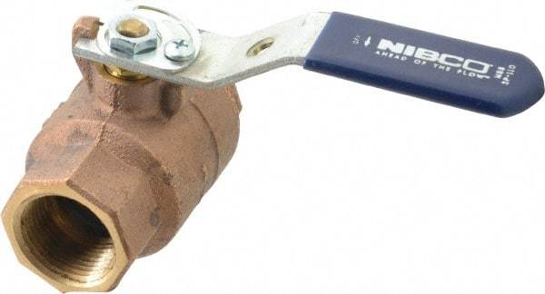 NIBCO - 1" Pipe, Full Port, Bronze Standard Ball Valve - 2 Piece, Inline - One Way Flow, FNPT x FNPT Ends, Lever with Memory Stop Handle, 600 WOG, 150 WSP - Benchmark Tooling