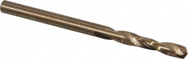 Cleveland - #27 135° Spiral Flute Cobalt Screw Machine Drill Bit - Oxide/Gold Finish, Right Hand Cut, 1" Flute Length, 2-1/16" OAL, Split Point, Straight Shank - Benchmark Tooling