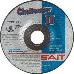 Sait - 36 Grit, 5" Wheel Diam, 1/8" Wheel Thickness, 7/8" Arbor Hole, Type 29 Depressed Center Wheel - Aluminum Oxide, Resinoid Bond, 12,200 Max RPM, Compatible with Angle Grinder - Benchmark Tooling