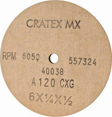 Cratex - 6" Diam x 1/2" Hole x 1/4" Thick, 120 Grit Surface Grinding Wheel - Aluminum Oxide, Type 1, Fine Grade, 6,050 Max RPM, No Recess - Benchmark Tooling