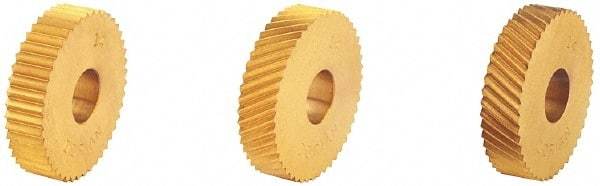 Dorian Tool - 1/2" Diam, 90° Tooth Angle, 30 TPI, Standard (Shape), Form Type High Speed Steel Straight Knurl Wheel - 3/16" Face Width, 3/16" Hole, Circular Pitch, Bright Finish, Series C - Exact Industrial Supply