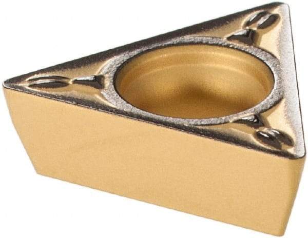 Sumitomo - TPMT221 ESU Grade AC630M Carbide Turning Insert - Al2O3 Finish, 60° Triangle, 1/4" Inscr Circle, 1/8" Thick, 1/64" Corner Radius - Benchmark Tooling