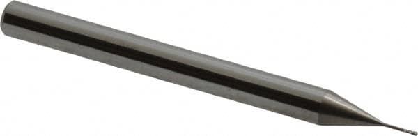 Accupro - 0.015", 0.045" LOC, 1/8" Shank Diam, 1-1/2" OAL, 4 Flute, Solid Carbide Square End Mill - Single End, Uncoated, Spiral Flute, 30° Helix, Centercutting - Benchmark Tooling