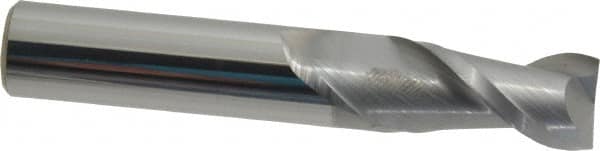 Accupro - 1/2", 1" LOC, 1/2" Shank Diam, 3" OAL, 2 Flute, Solid Carbide Square End Mill - Single End, nACRo Finish, Spiral Flute, 40° Helix, Centercutting, Right Hand Cut, Right Hand Flute - Benchmark Tooling