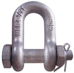CM - 1/2" Nominal Chain Size, 2 Ton Carbon Steel Bolt Chain Shackle - 23/32" Diam, 5/8" Pin Diam, 13/16" Wide Inside Jaw, 13/16" Inside Width - Benchmark Tooling