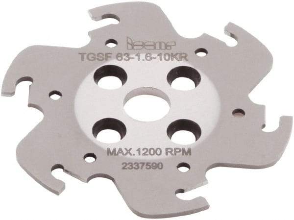 Iscar - Arbor Hole Connection, 1/16" Cutting Width, 0.591" Depth of Cut, 63mm Cutter Diam, 0.3937" Hole Diam, 6 Tooth Indexable Slotting Cutter - TGSF Toolholder, TAG N-A, TAG N-C/W/M, TAG N-J/JS/JT, TAG N-LF, TAG N-MF, TAG N-UT Insert - Benchmark Tooling