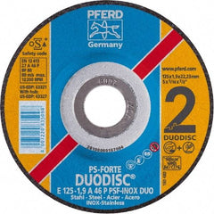 PFERD - 46 Grit, 5" Wheel Diam, 1/8" Wheel Thickness, 7/8" Arbor Hole, Type 27 Depressed Center Wheel - Aluminum Oxide - Benchmark Tooling