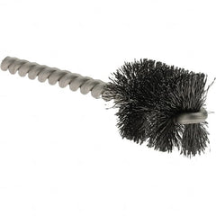 Weiler - 1" Diam Helical Steel Tube Brush - Single Spiral, 0.008" Filament Diam, 1" Brush Length, 3-1/2" OAL, 1/4" Diam Stainless Steel Shank - Benchmark Tooling