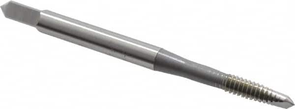 OSG - #8-32 UNC, 2 Flute, Bright Finish, High Speed Steel Spiral Point Tap - Plug Chamfer, Right Hand Thread, 2-1/8" OAL, 3/4" Thread Length, 0.168" Shank Diam, Series 105 - Exact Industrial Supply