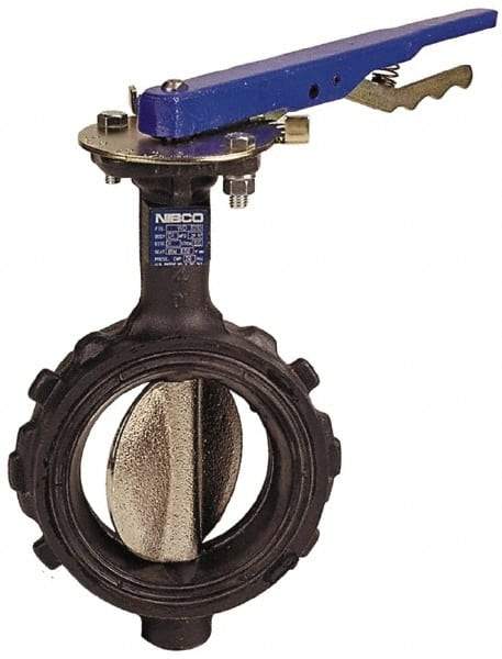 NIBCO - 2-1/2" Pipe, Wafer Butterfly Valve - Lever Handle, Ductile Iron Body, Buna-N Seat, 250 WOG, Ductile Iron Disc, Stainless Steel Stem - Benchmark Tooling