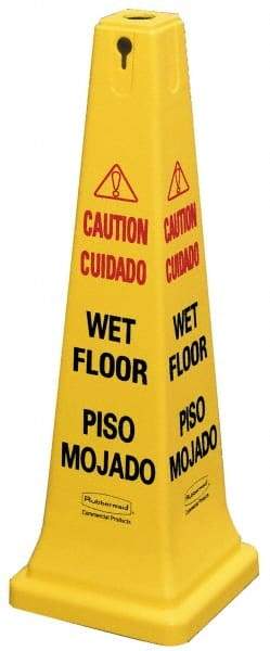 Rubbermaid - Caution - Wet Floor, 12-1/4" Wide x 36" High, Plastic Floor Sign - Cone, Black on Yellow, For Accident Prevention - Benchmark Tooling
