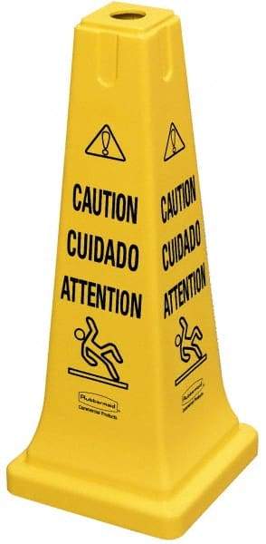 Rubbermaid - Caution, 10-1/2" Wide x 25-3/4" High, Plastic Floor Sign - Cone, Black on Yellow, For Accident Prevention - Benchmark Tooling
