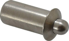 Vlier - 0.786" Body Len x 3/8" Body Diam, 0.234" Plunger Diam, 2.5 Lb Init to 7 Lb Final End Force, 0.786" Len Under Flange, Stainless Steel Press Fit Spring Plunger - 1/2" Flange Diam, 0.096" Flange Thickness, 0.882" Plunger Len, 3/16" Plunger Projection - Benchmark Tooling