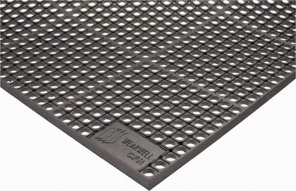 Wearwell - 5' Long x 3' Wide, Dry/Wet Environment, Anti-Fatigue Matting - Gray, CFR Rubber with Rubber Base, Beveled on 4 Sides - Benchmark Tooling