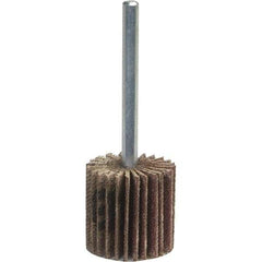 Norton - 2-1/2" Diam x 1" Face Width, Coarse Aluminum Oxide Coated Mounted Flap Wheel - 1/4" Shank Mount, 60 Grit, Y Weighted Cloth Backing, 20,000 Max RPM - Benchmark Tooling