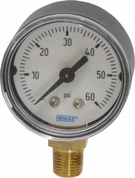 Wika - 1-1/2" Dial, 1/8 Thread, 0-60 Scale Range, Pressure Gauge - Lower Connection Mount, Accurate to 3-2-3% of Scale - Benchmark Tooling