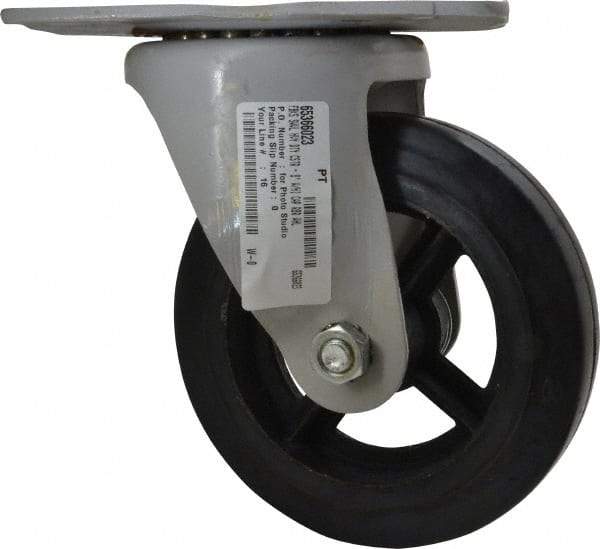 Fairbanks - 8" Diam x 2" Wide x 9-3/4" OAH Top Plate Mount Swivel Caster - Rubber, 1,000 Lb Capacity, Roller Bearing, 5-1/2 x 8-1/4" Plate - Benchmark Tooling