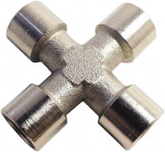 Legris - 3/8 Female Thread, Nickel Plated Brass Industrial Pipe Female Cross - FBSPP, 870 psi - Benchmark Tooling