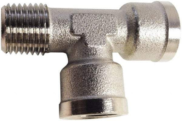 Legris - 1/8 Male Thread x 1/8 Female Thread, Nickel Plated Brass Industrial Pipe Street Tee - MBSPT x FBSPP, 870 psi - Benchmark Tooling