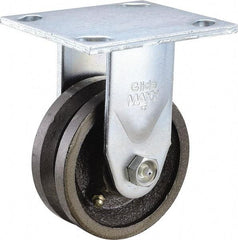 Value Collection - 4" Diam x 1-1/2" Wide, Metal With Groove Rigid Caster - 600 Lb Capacity, Top Plate Mount, 4" x 4-1/2" Plate, Roller Bearing - Benchmark Tooling