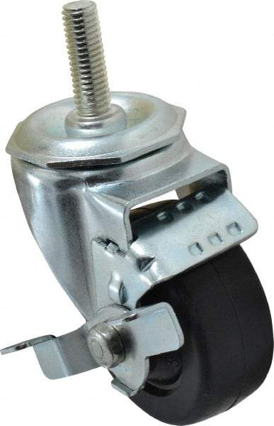 Albion - 3" Diam x 1-1/4" Wide x 4-1/4" OAH Stem Mount Swivel Caster with Brake - Soft Rubber, 150 Lb Capacity, Nylon Bearing, 1/2-13 x 1-1/2" Threaded Stem - Benchmark Tooling